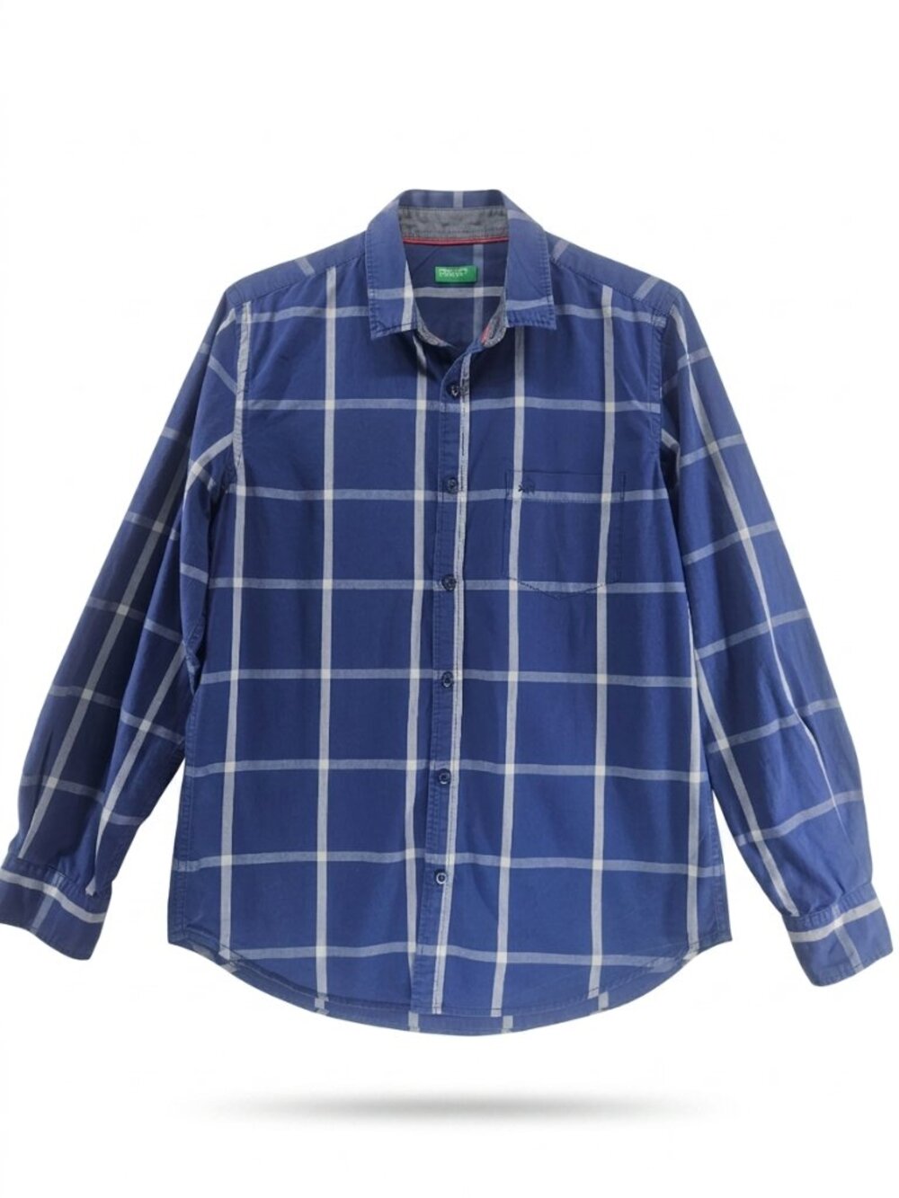 United Colors of Benetton Men's Blue Grid Plaid Button-Down Shirt